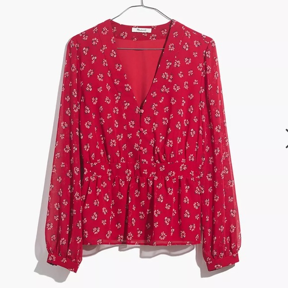Madewell V-Neck Peplum Top in Little Lilies - Picture 1 of 10